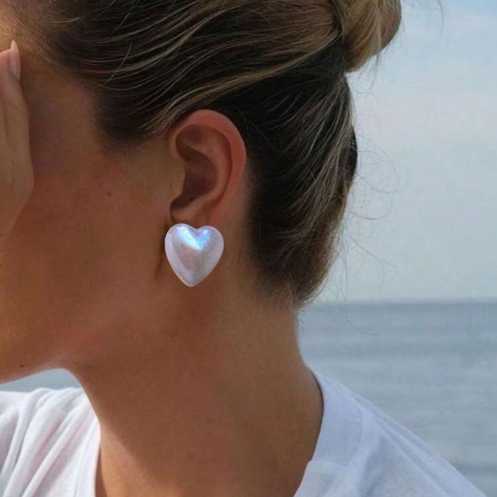 1 Pair Colorful Glitter Faux Pearl Heart Stud Earrings, & Cute Elegant Jewelry